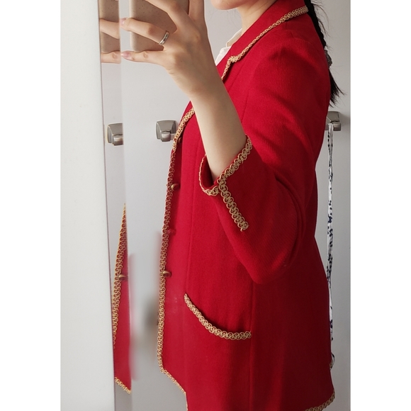 Vintage St. John Red Military Style Cardigan/Coat - Picture 9 of 11